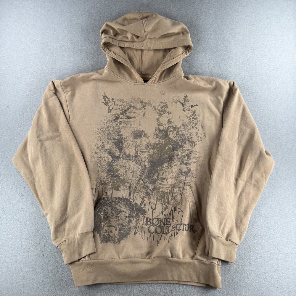 Bone Collector Hoodie Mens L Tan Bear Hunting Graphic Pullover Cotton Blend